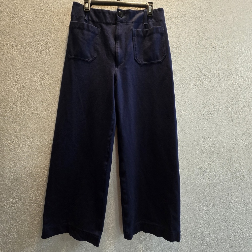 Maeve Anthropologie The Colette Wide Leg Crop Pants Navy Blue High Rise Womens